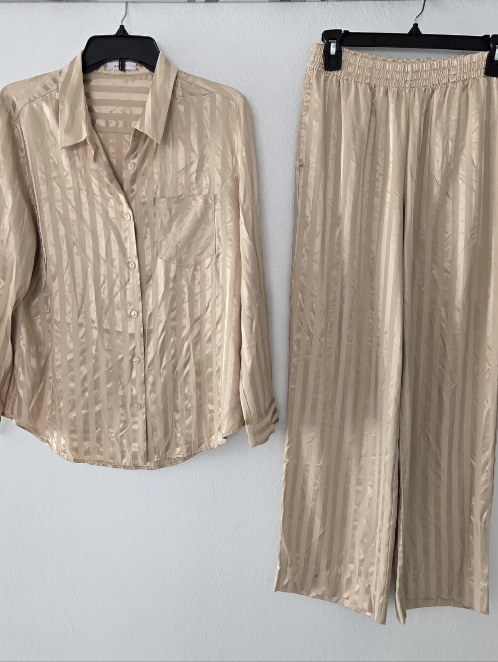 Aimer Silky Striped Pajama Set in Champagne Size Small - Picture 8 of 16